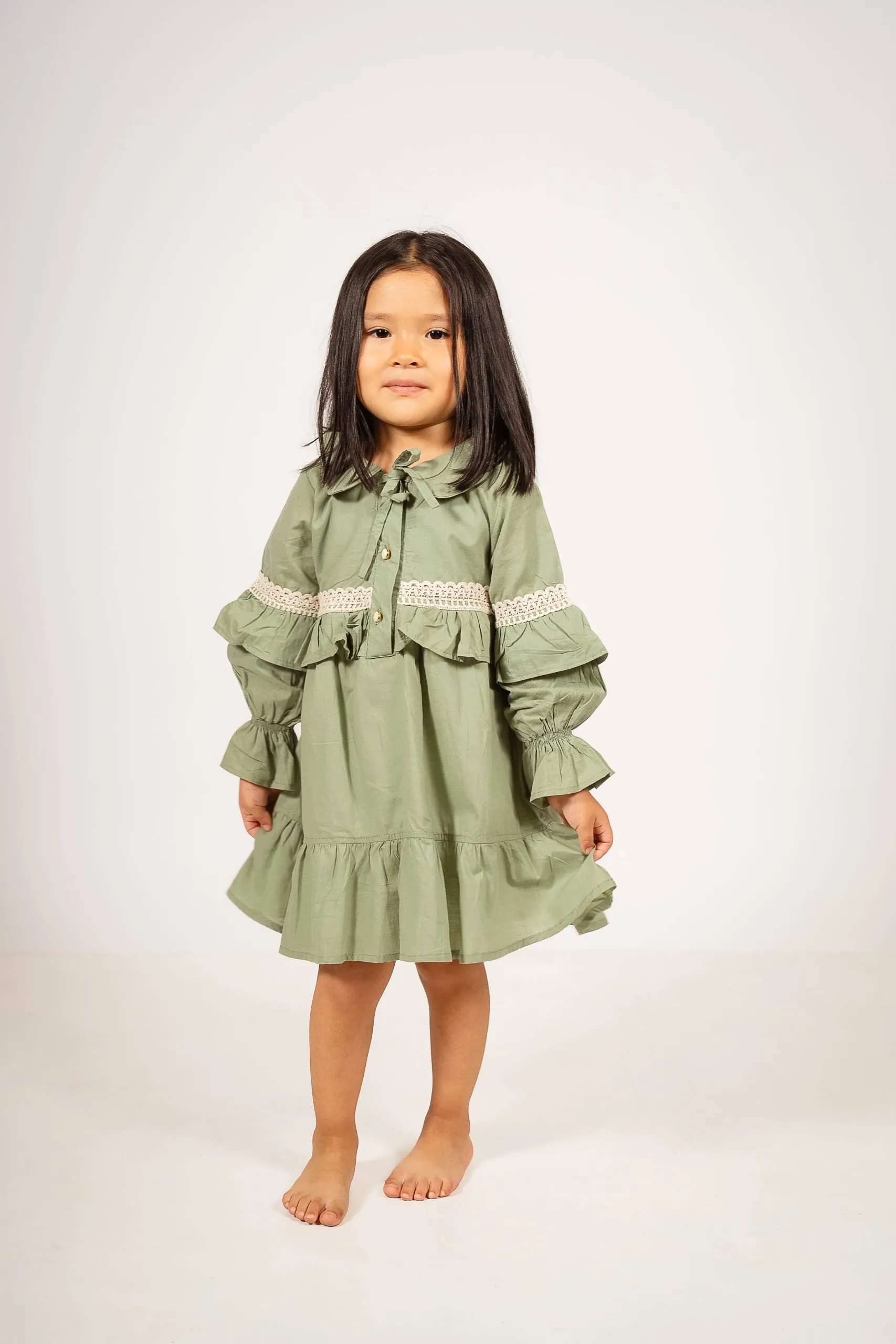 Vestido verde de voile para niñas | Diseño coquette artesanal - Imagen 8