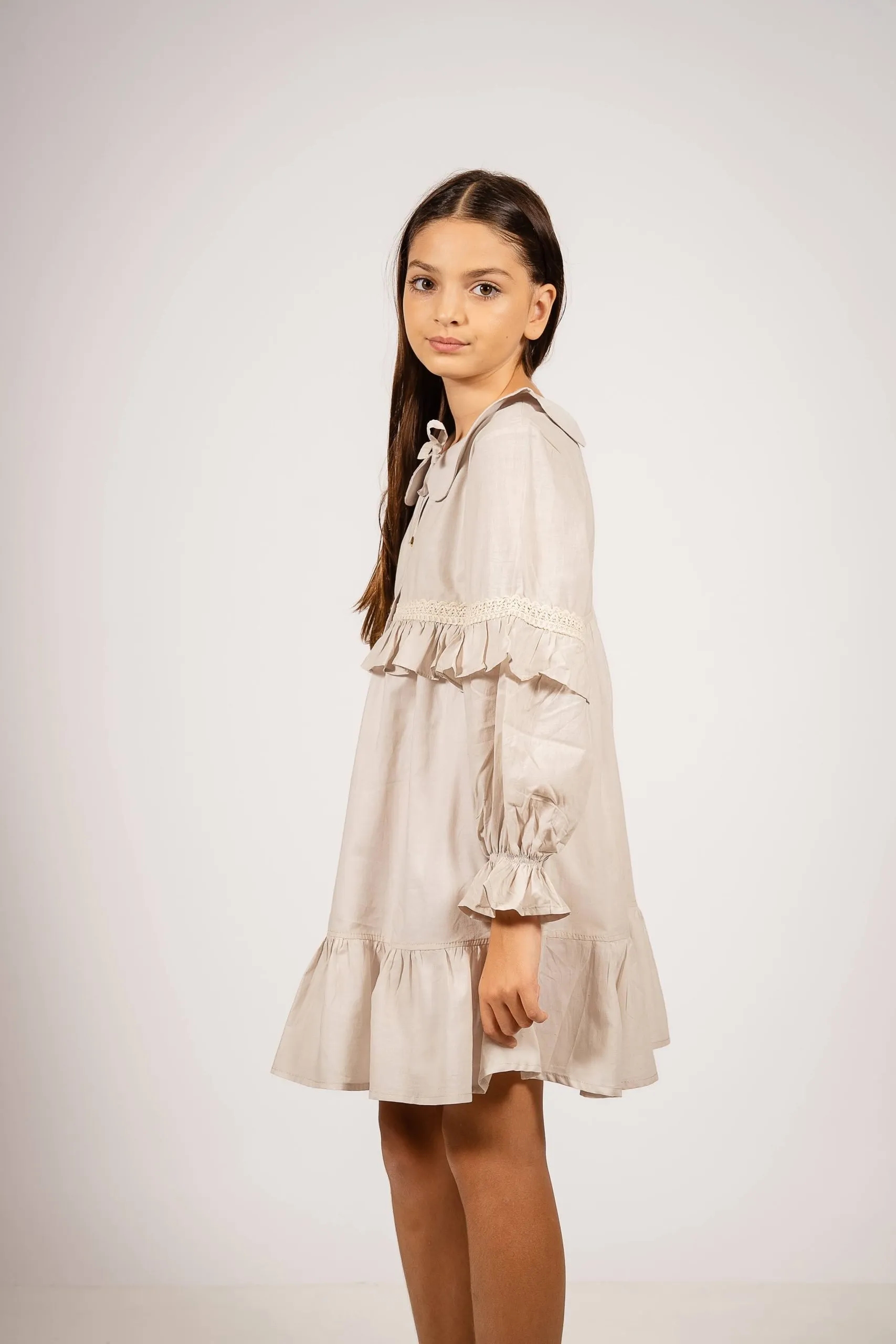 Vestido Amelia beige con puntilla - Imagen 5