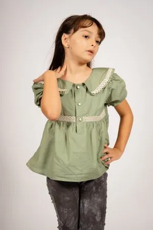 Alternative view of Blusa de voile de algodón para niñas | Con cuello Peter Pan y encaje - Begoña