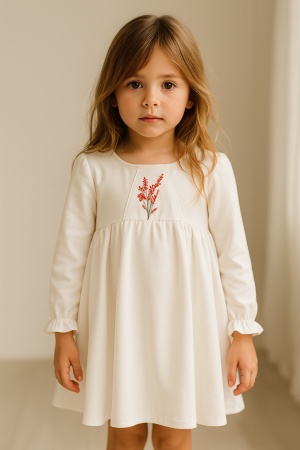 Vestido blanco coquette con bordado rojo para niñas, estilo elegante y romántico