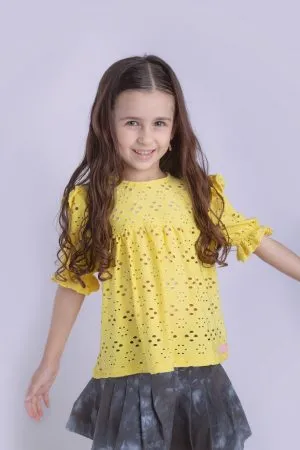 Blusa Broderie amarillo Manga Corta