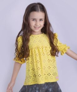 Blusa Broderie amarillo Manga Corta