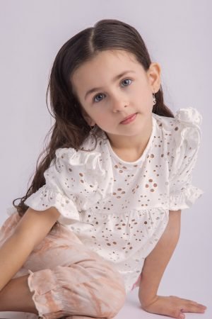 Blusa Broderie Blanca Manga Corta