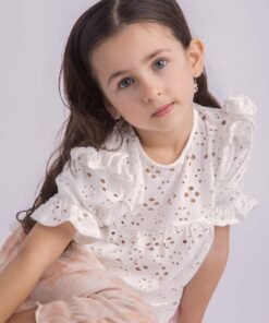 Blusa Broderie Blanca Manga Corta