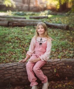 Alternative view of Enterito rosa viejo de bengalina para niñas | Moño de terciopelo y diseño con elástico - Begoña