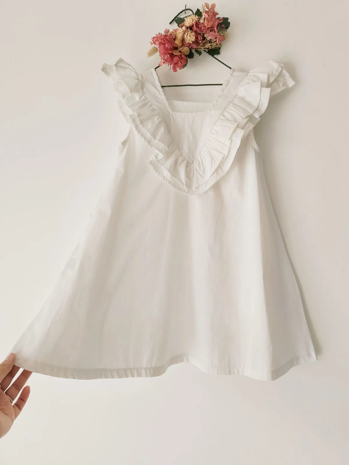 vestido mini volado V de poplín 100% algodón - Imagen 4