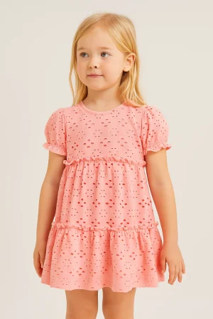 Vestido Renata de Broderie rosa Elastizado