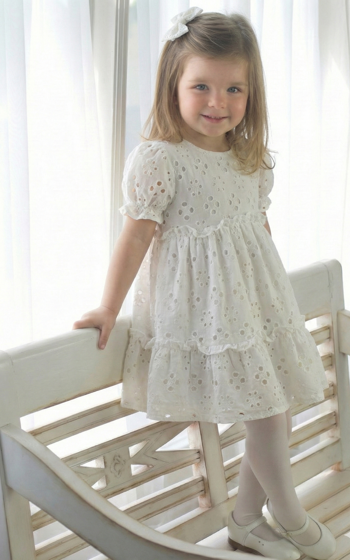 Vestido Renata de Broderie blanco Elastizado - Imagen 2