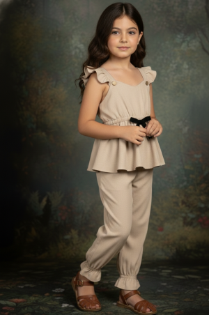 Jumpsuit Bengalina Beige Detalles Negros