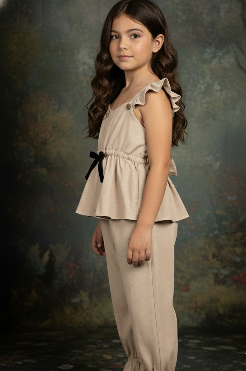 Jumpsuit Bengalina Beige Detalles Negros - Imagen 2