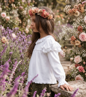 Blusa de morley con festones para niñas | Artesanal y de calidad premium