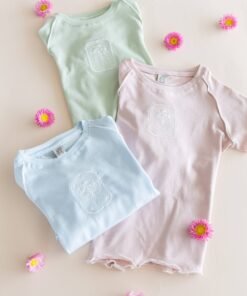 remera infantil coquette bordada raglán celeste, rosa y verde romántica algodón – Begoña