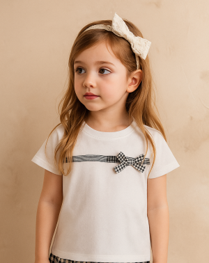 Alternative view of Remera infantil de jersey con moño cuadrillé