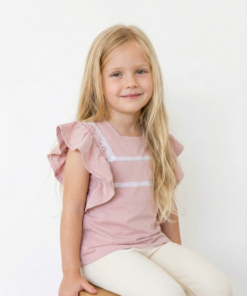 remera infantil coquette de jersey rosa con puntilla y mangas con volados – Begoña Boutiqu