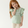 remera infantil coquette de jersey verde pastel con puntilla y mangas con volados – Begoña Boutique