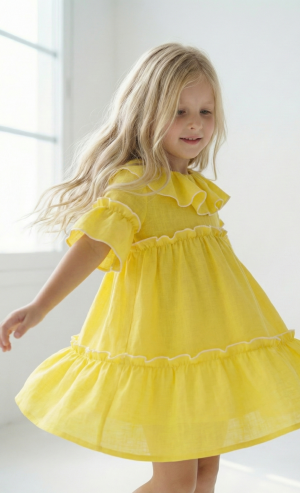 Alternative view of Vestido infantil Mila boho romántico amarillo