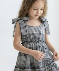 vestido infantil cuadrillé vintage romántico con festones negros – Begoña