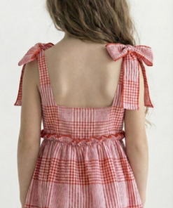 vestido infantil cuadrillé vintage romántico con festones color rojo – Begoña