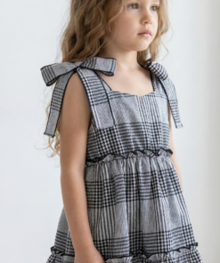 vestido infantil cuadrillé vintage romántico con festones negros – Begoña