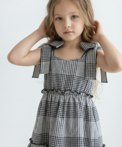 vestido infantil cuadrillé vintage romántico con festones negros – Begoña