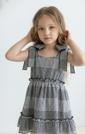 vestido infantil cuadrillé vintage romántico con festones negros – Begoña