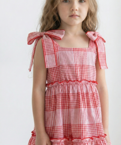 vestido infantil cuadrillé vintage romántico con festones color rojo – Begoña