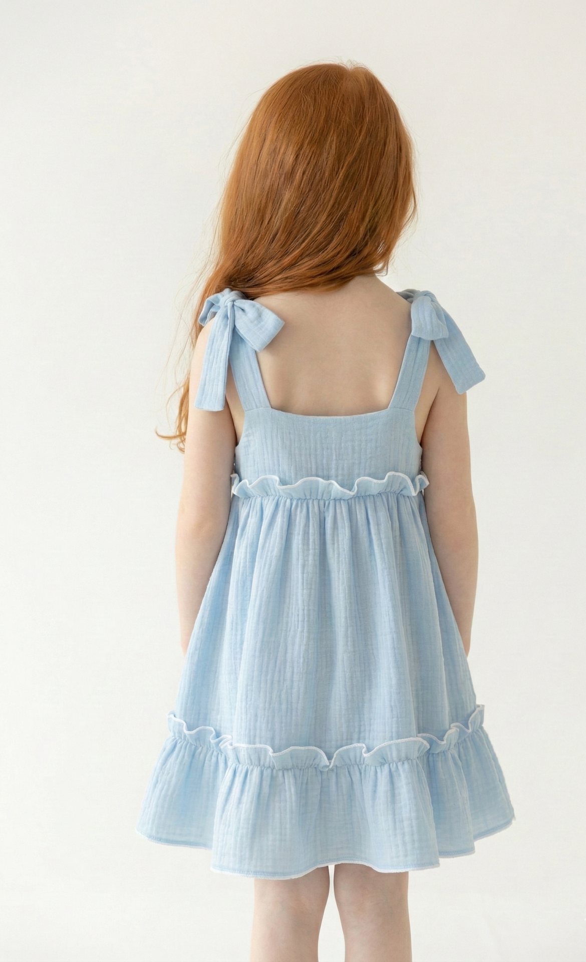 Vestido Luana infantil boho romántico celeste con lazo - Imagen 4