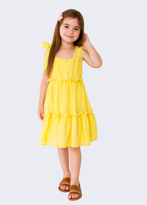 Vestido Luana infantil boho romántico amarillo con lazos | Begoña