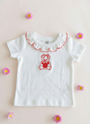 Remera de jersey de algodon bordada osito coquette