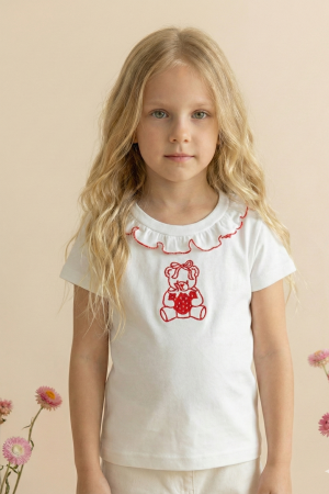 Remera de jersey de algodon bordada osito coquette