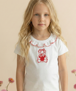 Remera de jersey de algodon bordada osito coquette