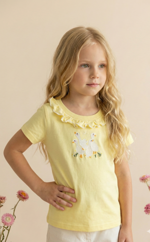 Remera de jersey de algodon bordada gansos clasica