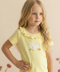 Remera de jersey de algodon bordada gansos clasica