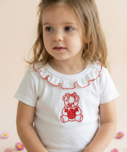 Remera de jersey de algodon bordada osito coquette