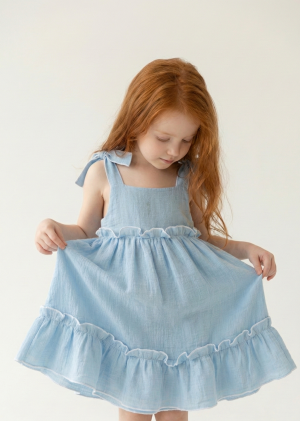 Vestido Luana infantil boho romántico celeste con lazo