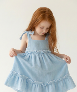 Vestido Luana infantil boho romántico celeste con lazo