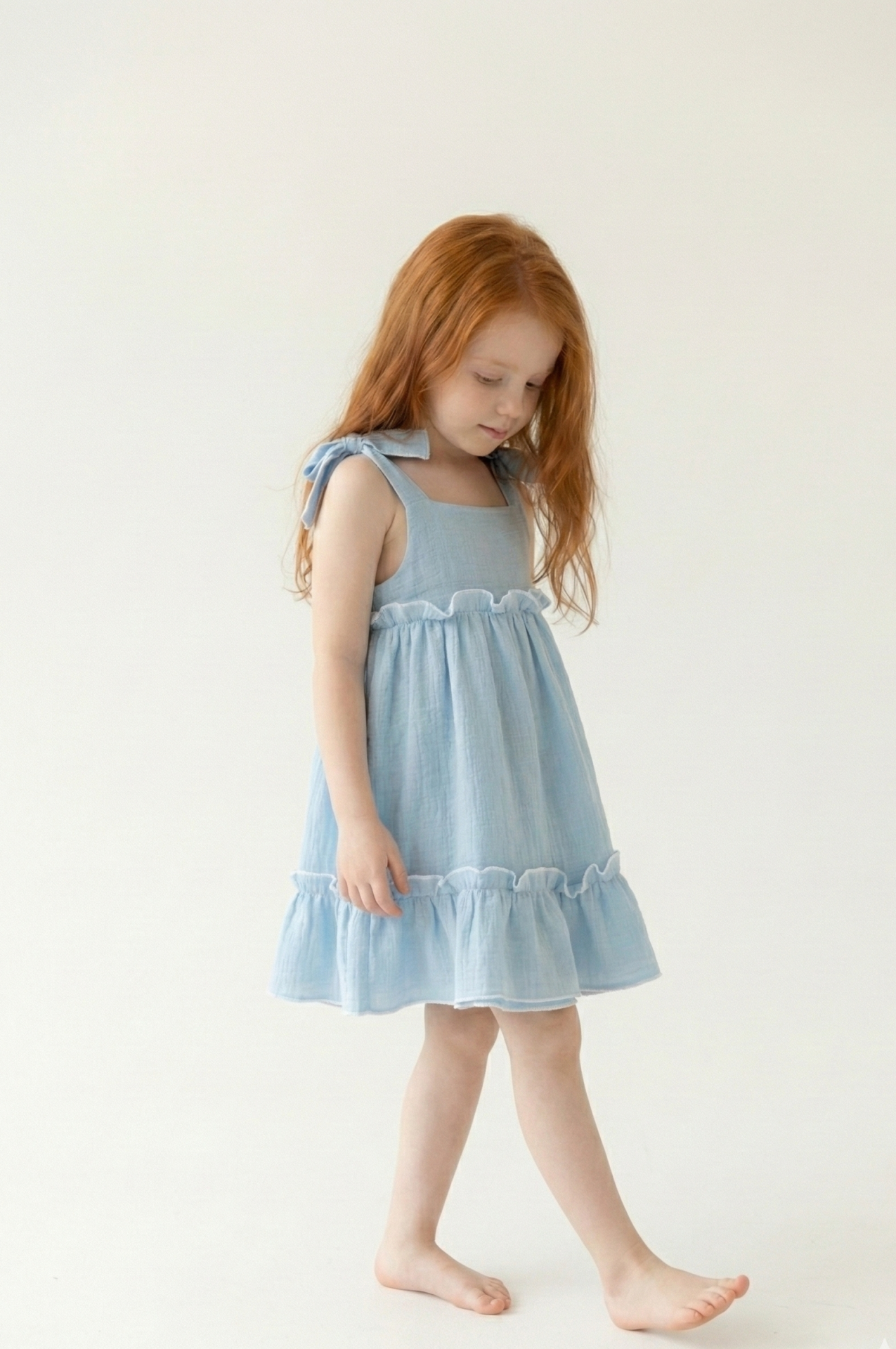 Vestido Luana infantil boho romántico celeste con lazo - Imagen 5