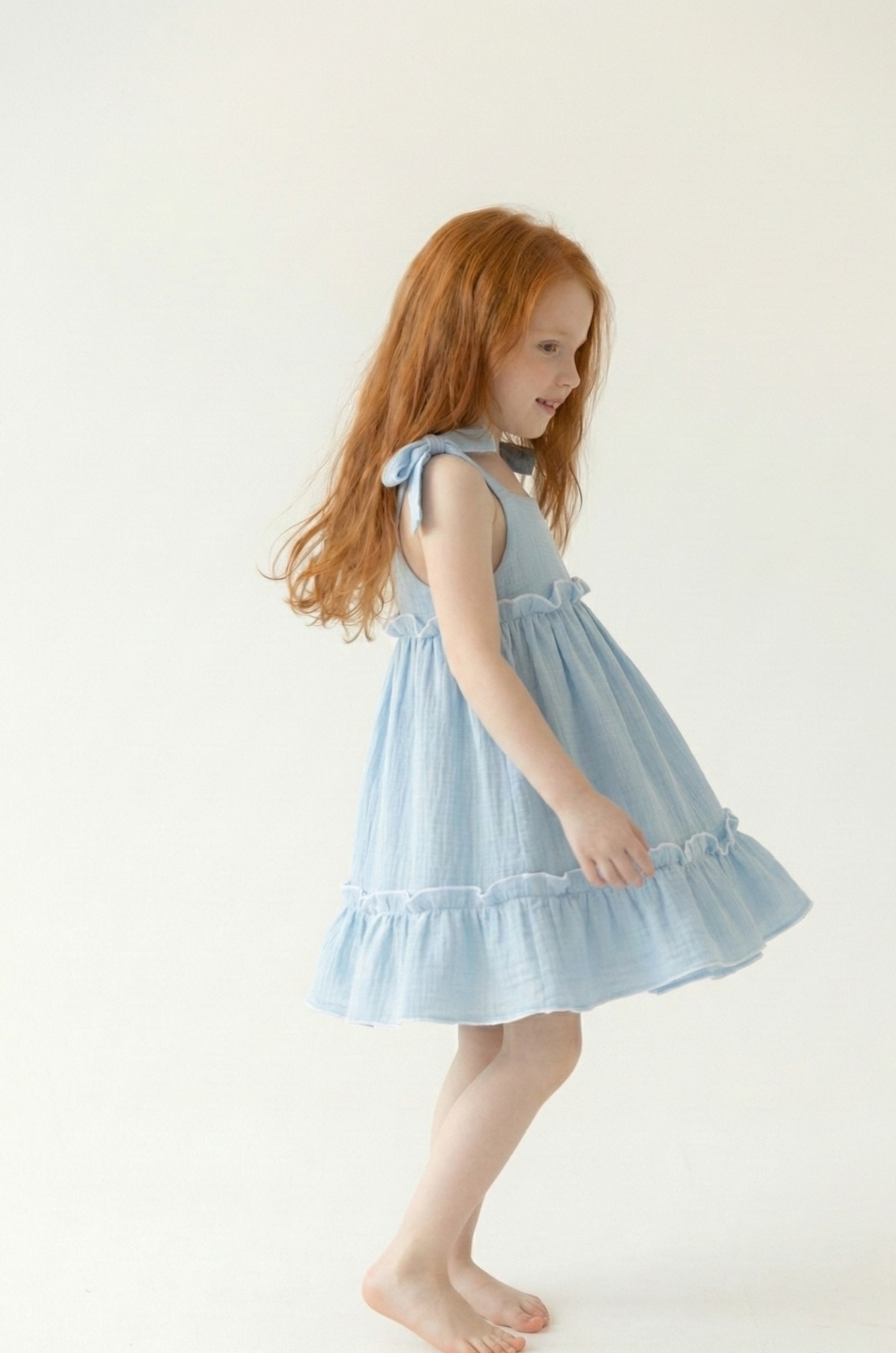 Vestido luana simil gasa liviano para niñas celeste