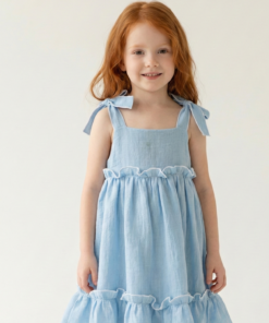 Alternative view of Vestido Luana infantil boho romántico celeste con lazo