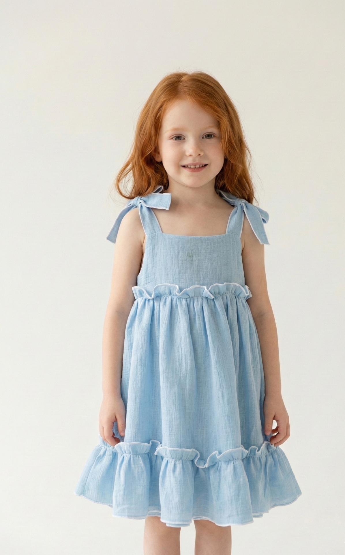 Vestido Luana infantil boho romántico celeste con lazo - Imagen 2
