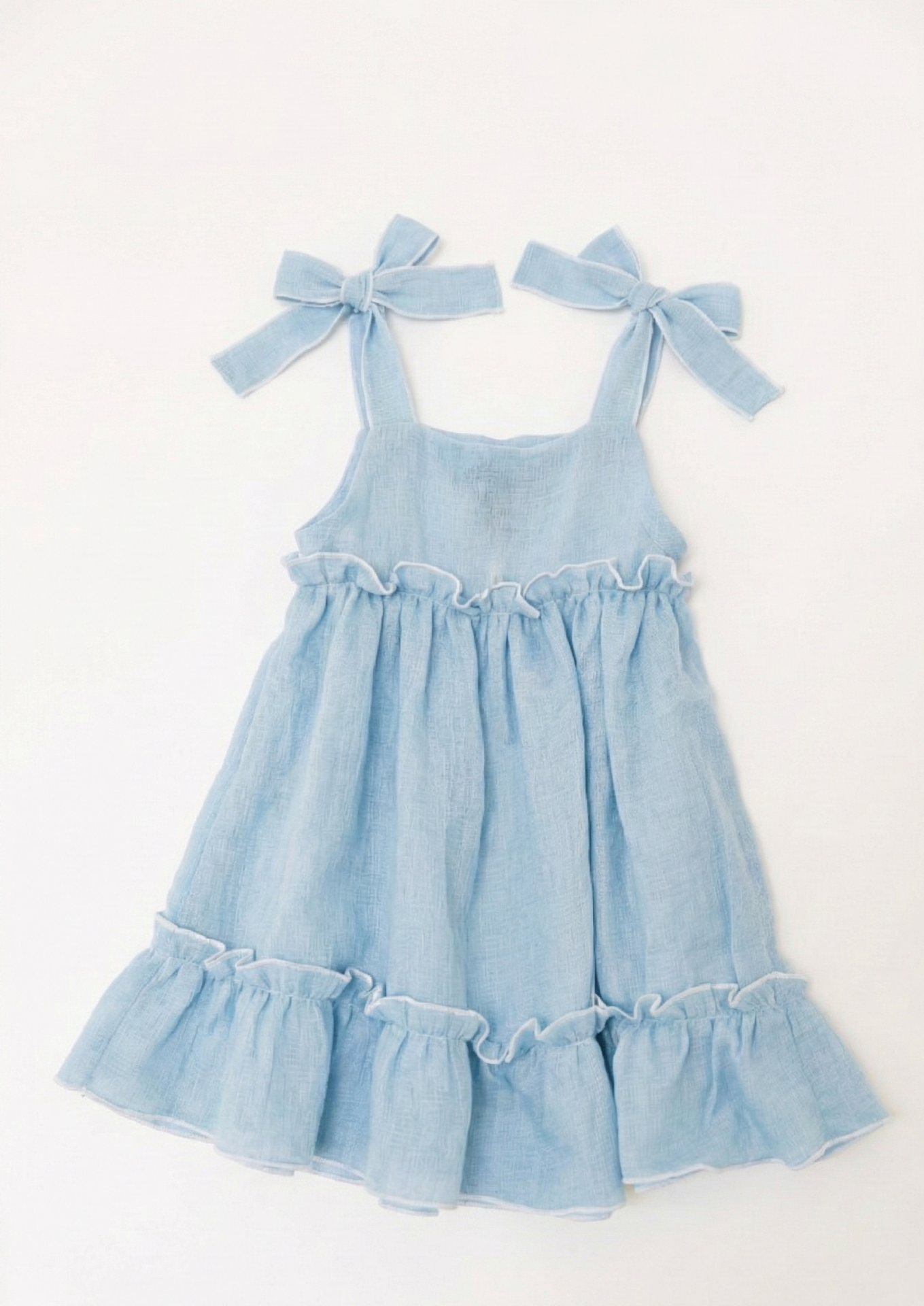 Vestido Luana infantil boho romántico celeste con lazo - Imagen 3