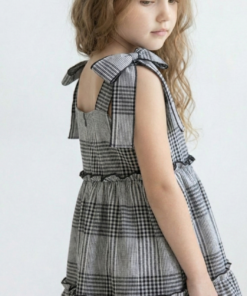 Alternative view of vestido infantil Alana cuadrillé vintage romántico con festones negros