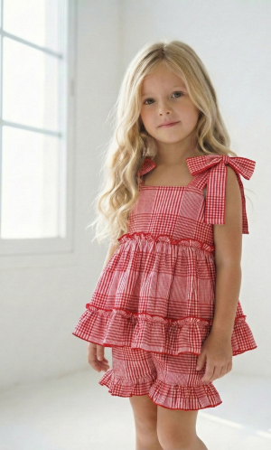 Alternative view of Conjunto Alana cuadrillé vintage con lazos y volados