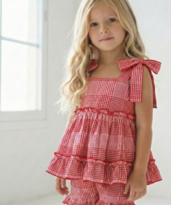 Alternative view of Conjunto Alana cuadrillé vintage con lazos y volados