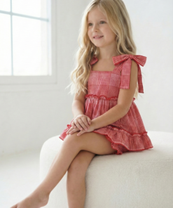 Alternative view of Blusa Alana Rojo cuadrillé vintage con lazos y volados