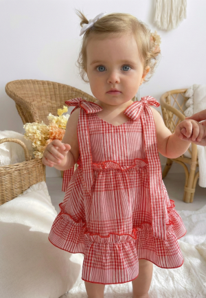 Vestido cuadrille para bebe color rojo
