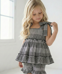 conjunto infantil Alana cuadrillé vintage con lazos – Begoña