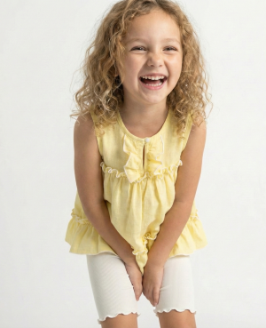 Blusa Cielo de Gasa y Volados color celeste y Amarilla