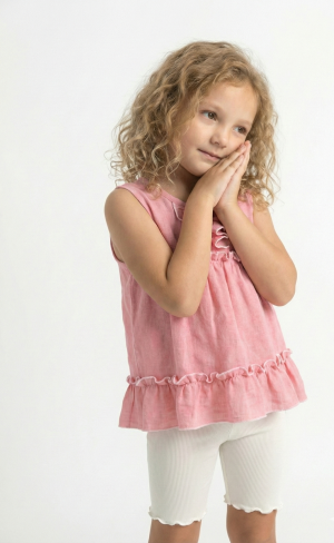 Blusa Melody de Gasa y Volados rosa y blanca