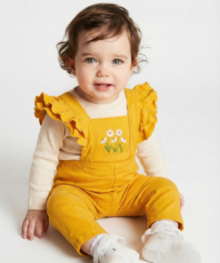 Conjunto Bebé Mostaza y Crudo | Enterito Bengalina + Remera Bordada